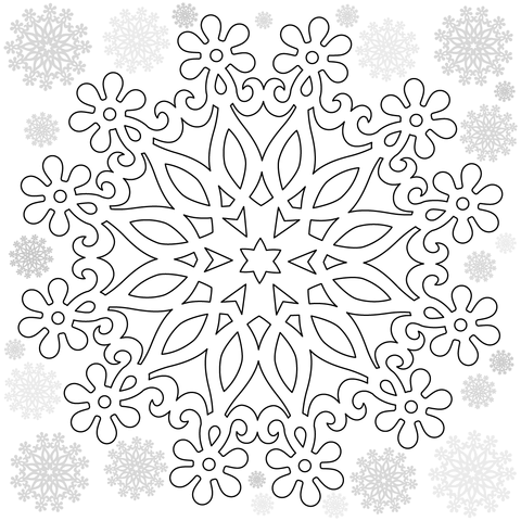 Snowflake With Flowers Coloring Page